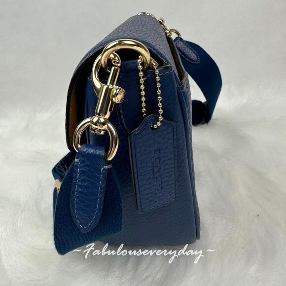 COACH Amelia Saddle Bag Shoulder/Crossbody In Leather CP107 Gold/Deep Blue NWT - Picture 3 of 8